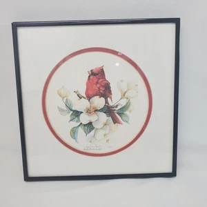 VTG Carolyn Shores Wright Cardinal Bird PRINT ART Dogwood Flower Signed Framed - Picture 1 of 9