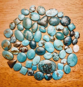 875ct. 64-Turquoise Cabs Kingman, #8, SBeauty, Baja, Alarcon & More Some Flaws - Picture 1 of 20
