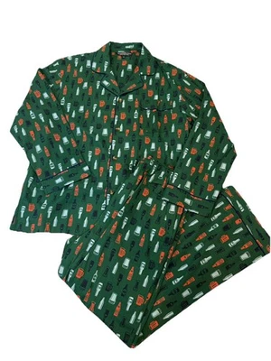 Alexander Del Rossa Men’s Pajama Set Green Beer Bottle Print Size M Sleepwear - Image 1 of 4