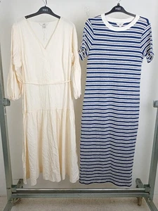 M&S 2pcs Midi Dress Bundle Size 12 Crochet Tiered Ivory Navy Stripe New F2 - Picture 1 of 10
