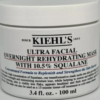 Mascarilla rehidratante facial Kiehl's Ultra para pasar la noche 10,5 % escualano 3,4 oz nueva sellada Foto 1 de 4