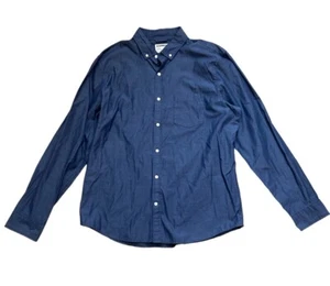 New Express Mens Blue Classic Soft Wash Long Sleeve Button Down Work Shirt Sz L - Picture 1 of 3