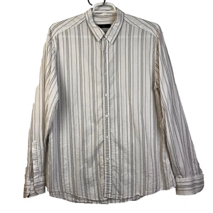 Zegna Button Down Shirt Men's XXL White Gray Stripe City Textured Linen Cotton - Picture 1 of 9