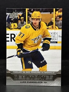 2023-24 Upper Deck Series 1 Debut Dates Luke Evangelista #DD-3 Rookie RC - Picture 1 of 2