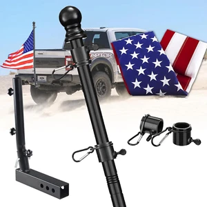 Trailer Hitch Flag Pole Kit with American Flag for Truck - 5Ft Heavy Duty Tangle - Picture 1 of 8