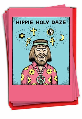 B5846 Juego de 12 Tarjetas/Sobres de Felicitación de Navidad Hippie Holy Daze Humor Foto 1 de 4
