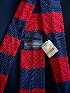 NWT BROOKS BROTHERS Made In Italy Navy Red Rugby Stripe Silk Knit Tie 2.25” - Picture 1 of 6