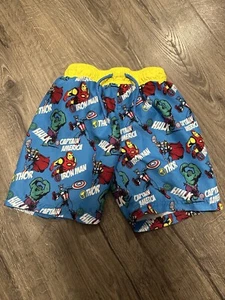 Marvel Avengers Character Boys Swim Trunks Shorts Blue Yellow Size 6/7 - Picture 1 of 3