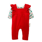 Lullaby Lane Baby Girl Red Velveteen Ruffle Coverall w/ Red Berry Shirt 0-3 Mos