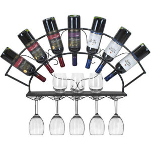 White Black Wall Mount Wine Rack Bottle Holder Champagne Glass Storage Metal