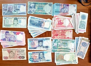 Large lof of 80+ Indonesia banknotes 1950-1990s circulated #0419 - Picture 1 of 2