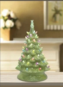 16"H Green Glazed Ceramic Retro Plug-In Easter Tree with Multi-Color Bulbs ~NEW~ - Picture 1 of 9