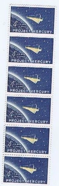 U.S. Man In Space Project Mercury, 4 cent stamp block, 6 stamp block, 1960 - Image 1 of 1