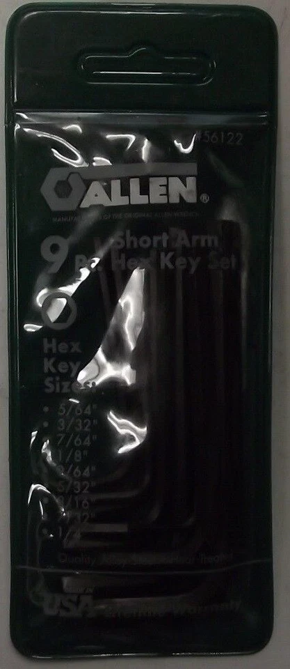 Allen 56122 9pc Short Arm Hex Key Wrench Set USA - Image 1 of 1