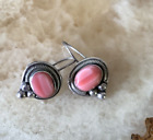Vintage 925 Sterling Synthetic Pink Coral Pierced Dangle Earrings
