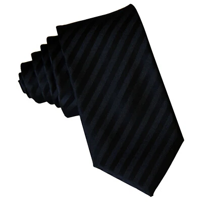 Nuevo Poli Tejido Para Hombre 2.5" Corbata Delgada Tono Sobre Tono Rayas Negro Boda Formal Foto 1 de 2