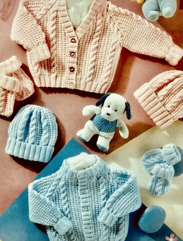 Aran Style Cardigan Baby Knitting Pattern 12-22” In DK E12