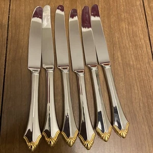 Oneida Golden Kenwood 6 Piece Dinner Knives With Gold Tips. - Picture 1 of 5