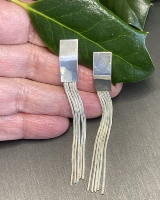 Vintage Waterfall Tassel Earrings Sterling Silver Estate Fine Jewelry Pre-Owned - Image 1 of 4