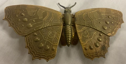 Victorian Butterfly Shape brass needle case by W. Avery & Son Redditch Cover