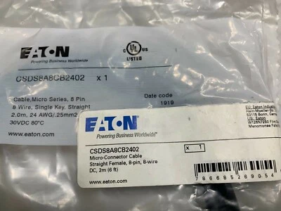EATON CSDS8A8CB2402 Micro Cable Straight Female M12 8pin 8 wire DC 2m (6ft)  - Image 1 of 4