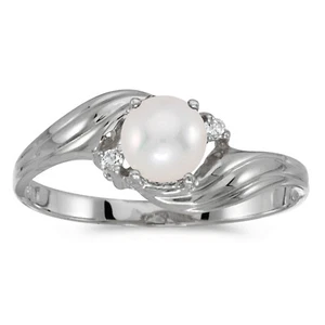 10k White Gold Cultured Freshwater Pearl And Diamond Ring (CM-RM885W-06) - Picture 1 of 1