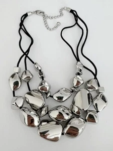 CHICO'S BLACK CORD 3 STRAND SILVER 16"-20" NECKLACE - Picture 1 of 3