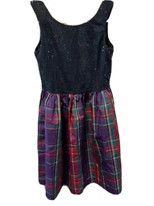 Chaps Little girls party dress Taffeta plaid skirt sequin top Size 12 - Picture 1 of 7