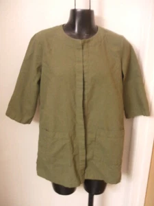 Eileen Fisher Olive Green Open Front Jacket PP Petite Pockets Organic Cotton - Picture 1 of 10