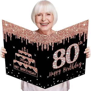 Large 80th Birthday Card With Envelope Extra Big Guest Book Rose Gold 80th Bi... - Picture 1 of 6