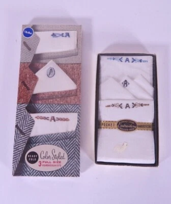 Tie Rak Ready Fold Color Styled 3 Full Size Fine Quality Handkerchiefs Letter A - Image 1 of 4