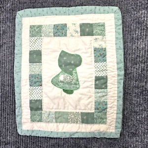 Vintage Quilt Piece Holly Hobbie Baby Table Topper Green Wall Hanging 12x14 - Picture 1 of 5