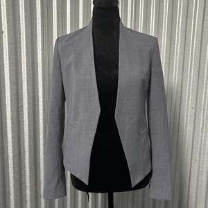 Theory Blazer Damen 00 grau vorne offen kragenlos Wollmischung Made USA Büro - Bild 1 von 13