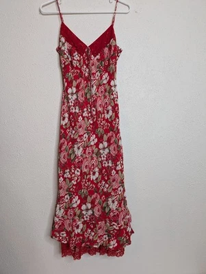 Vintage Tessuto Dress Y2K 90s Floral Slip Sleeveless Medium Red Romantic Lace - Image 1 of 4