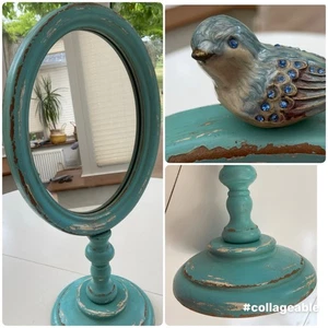 Large Turquoise Blue Bird Dressing Table Pedestal Mirror 55cm Shabby Chic. Fab! - Picture 1 of 13