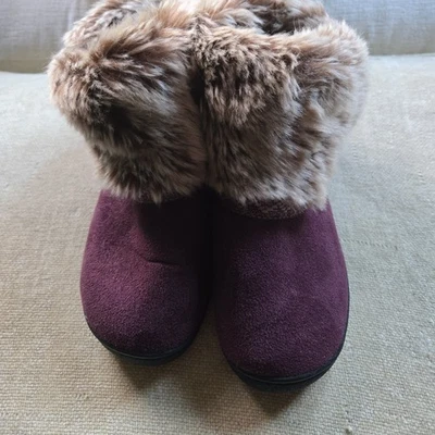 Isotoner勃艮第拖鞋人造毛皮踝女式6.5-7 — 第 1/4 张图片