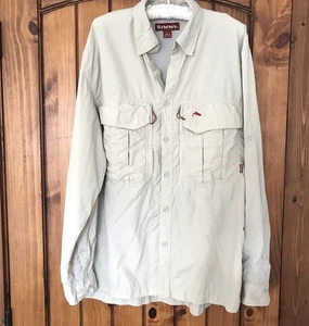 Camisa Simms Fishing COR3 Para Hombre GRANDE L/S Ventilada Abotonada Guía Beige *defecto - Imagen 1 de 16
