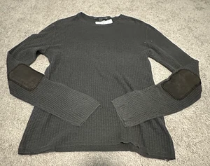 Camisa John Varvatos M Cuello Redondo Tejido Gofre Cuero Codo Parche Gris Carbón - Imagen 1 de 11