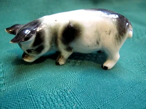 Vintage Hagen Renaker miniatura mini maculato bianco e nero scrofa maiale porcellana figura - Foto 1 di 12