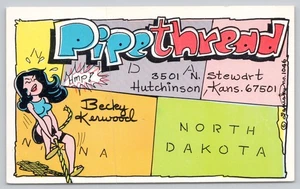 Chrome Postkarte QSL Card PipeThread North Dakota Becky Kerwood - Bild 1 von 2
