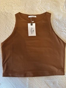 Reoria Tank Crop Top Double Lined Women’s Sleeveless Burnt Orange Sz LARGE - Picture 1 of 9