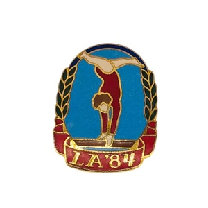 Vintage LA '84 Olympische Sommerspiele Turnen Revers Hut Krawattennadel Emaille Messing goldfarben - Bild 1 von 3