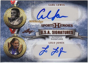 2013 LEAF SPORTS HEROES DUAL AUTO: CARL LEWIS/LOLO JONES-AUTOGRAPH USA SIGNATURE - Picture 1 of 1