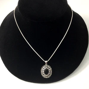 Sterling Silber Halskette Kette Anhänger Medaillon filigran facettierter Stein Smaragd - Bild 1 von 5