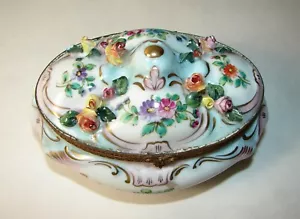 Antique Edmé Samson Porcelain Hand Painted Porcelain Hinged Jewelry Trinket Box - Picture 1 of 11