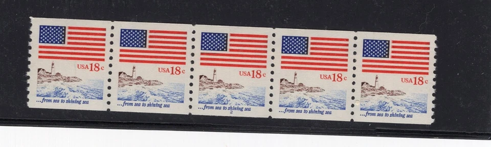 1981 18 cent Flag Plate number Strip of 5, #2, Scott #1891 - Image 1 of 1