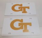 Georgia Tech Yellow Jackets Ncaa White Plastic License Plate  Set Of Two 