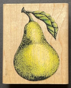 Single Pear Fruit Food Harvest Produce Rubber Stampede Wood Rubber Stamp - Picture 1 of 3