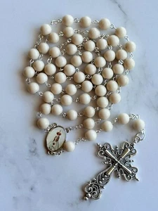 Natural Stone Cream Colour Jasper Bead Holy Rosary for Catholic Prayers Gift - Picture 1 of 4