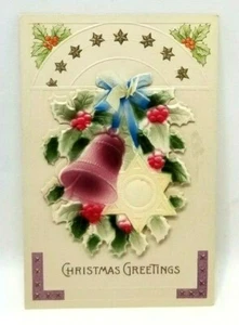 Christmas Greetings Jewish Star Bell Die-cut Embossed Foldout Postcard (A29) - Picture 1 of 3